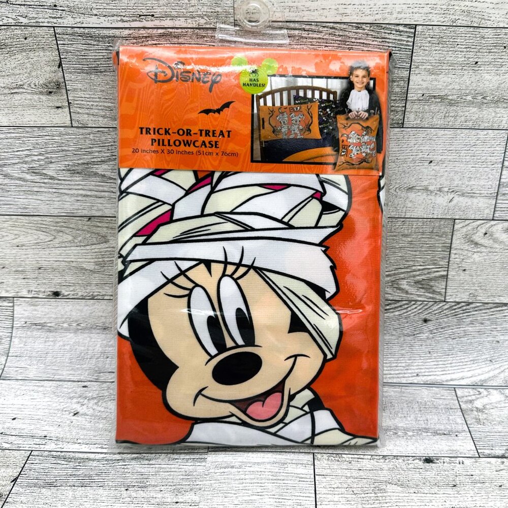 Brand New Disney Trick or Treat Mickey & Minnie Mummy Pillow Case w/Handles